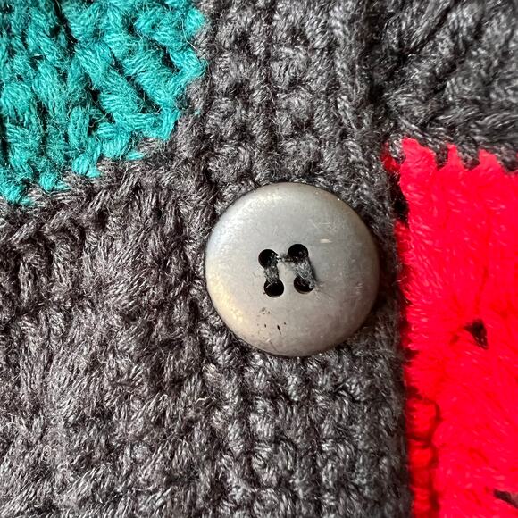 Le Moda Sweater Womens Size Medium Vintage Black Knitted by Hand Granny Square - Picture 8 of 16